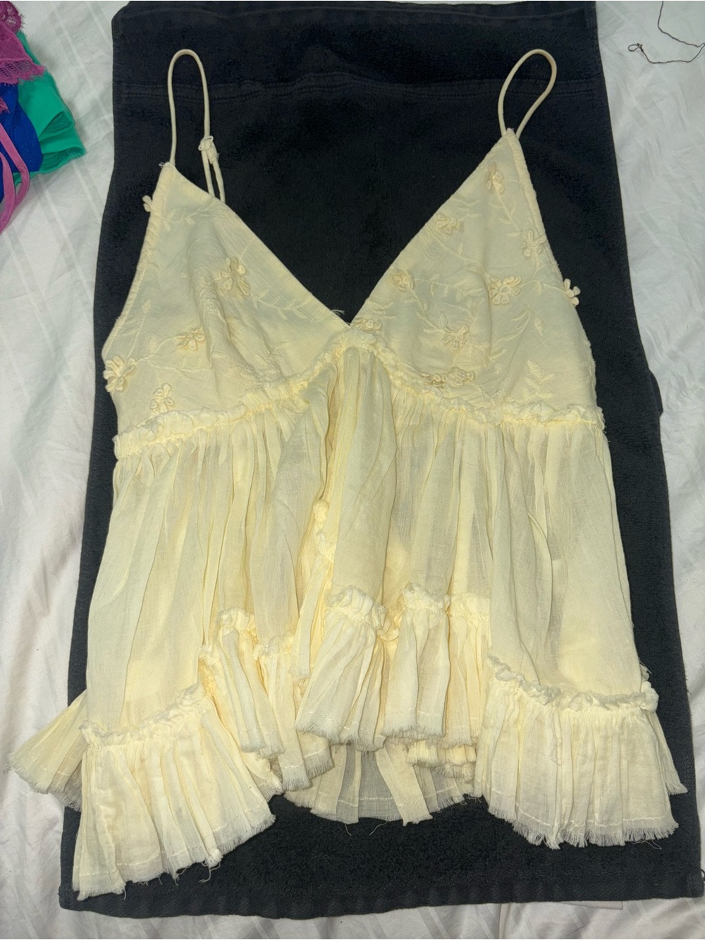Yellow Lace-Trim Spaghetti Strap Camisole
